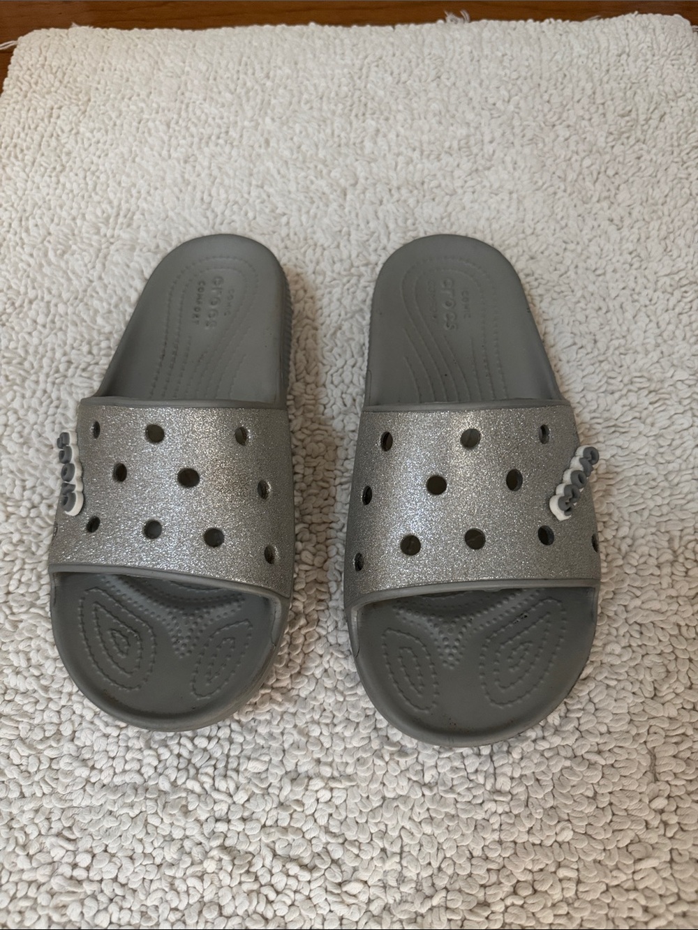 Crocs Silver Metallic Slides. Size 9